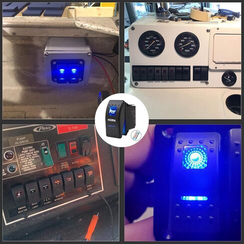Momentary Horn Button Waterproof Rocker Switch Toggle - ON/OFF Blue LED Light - 12V 20Amp 24V 10Amp, 5 Pin For Automotive Cars Vehicles Marine Boats Trucks Trailers 4x4 Caravans RVs SUV ATV UTV & More in Saudi Arabia