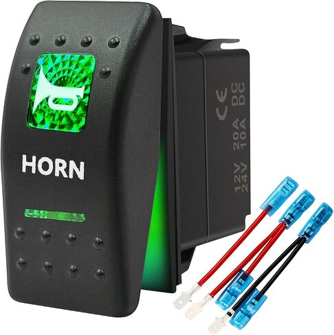 Momentary Horn Button Waterproof Rocker Switch Toggle - ON/OFF Blue LED Light - 12V 20Amp 24V 10Amp, 5 Pin For Automotive Cars Vehicles Marine Boats Trucks Trailers 4x4 Caravans RVs SUV ATV UTV & More in Saudi Arabia