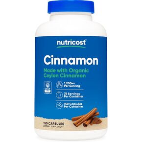 Nutricost Organic Cinnamon (Ceylon Cinnamon) 1,200mg Serving, 150 Capsules - Gluten Free, Non-GMO