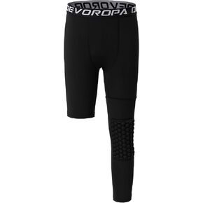 DEVOROPA Youth Boys' Compression Pants with Knee Pads 3/4 Basketball Athletic Tights Quick Dry Sports Workout Leggings