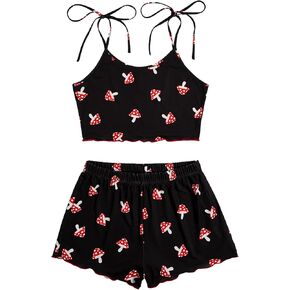 SweatyRocks Women's Summer Strawberry Print Cami Top and Shorts Sleepwear Pajamas Set
