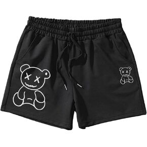 GORGLITTER Men's Graphic Letter Track Shorts Drawstring Waist Summer Cool Shorts with Pockets