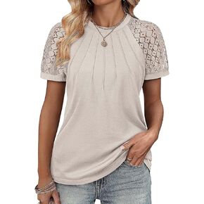 ATHMILE Womens Tshirts Trendy Fashion Tops Lace Short Sleeve Business Tee Shirts Casual Knitted Blouses Summer Outfits 2025 in Kuwait