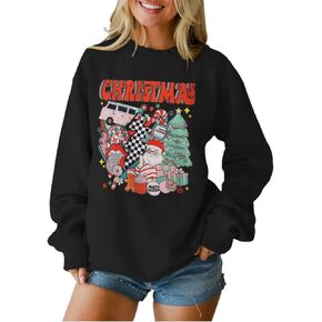 Christmas Sweatshirt for Women Santa Tops Xmas Tree Printed Pullover Shirts Holiday Vibes Long Sleeve Winter Clothes