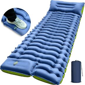 Double Sleeping Pad - Self Inflating 4" Extra-Thick for 2 Person with Pillow Built-in Foot Pump Inflatable Sleeping Mat for Backpacking, Hiking, Traveling, Tent, Portable Camping Mat