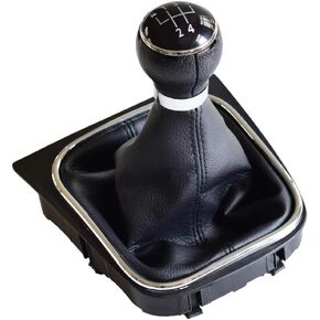 مقبض ناقل الحركة اليدوي للسيارة بـ 5 سرعات مع حذاء ناقل الحركة الجلدي لسيارة VW Volks-wagen Golf 6 VI MK6 Jetta 5 Golf 5 V MK5 (6 سرعات)