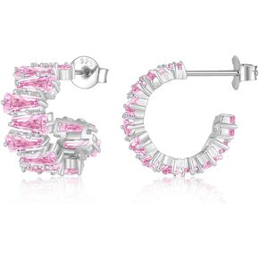 Open Hoop Earrings for Women 925 Sterling Silver Cut Birthstone Cubic Zirconia Tiny Small Hoop Earrings for Wife/Friend/Sister