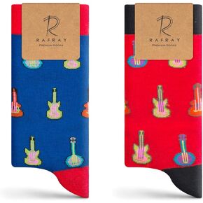 Funky Socks Guitar, Unisex Premium Crew Socks With Gift Box, 2 Pairs, Size 7-11.5