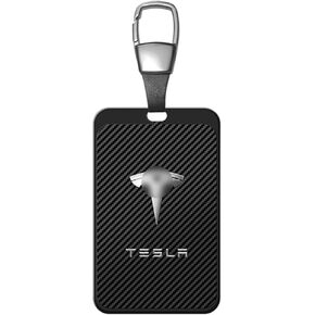 Key Card Holder Case Compatible with Model 3 Y X S Cybertruck Semi Real Carbon Fiber Accessories Aluminum Alloy Keychain Leather Key Chain Key Ring Cards Holder Cover Replacement (Black)