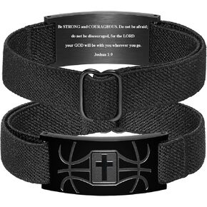 Basketball Bracelets Cross Bracelet for Men Boys, Elastic Strap Stainless Steel Adjustable Bracelets Bible Verse Bracelets Christian Jewelry Gifts for Men Boys