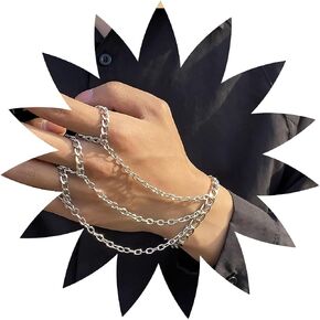 Punk Ring Bracelet for Men Gothic Hand Chain Bracelet Silver Hand Ring Bracelet for Men