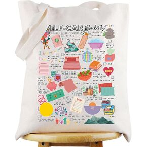 WZMPA Self Care Canvas Tote Bag Mental Health Inspired Gift Self Care Definition Shoulder Bag Self Care Merchandise