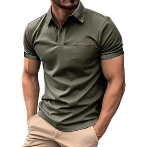 Nuofengkudu Men's Polo Shirt Casual Short Sleeve Tops Fashion Polo Cotton Golf Sport T-Shirts Army Green S