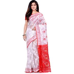 ساري نسائي بنغالي ناعم مصنوع من القطن Dhakai Jamdani بتصميم الجسم بالكامل بدون قطعة بلوزة 5.5 متر in Kuwait