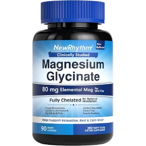 NewRhythm Magnesium Glycinate, 70 mg Elemental Magnesium, Flexible Dose, Natural Relaxation Support for Adults & Kids, Superior Tiny Caps, Best Absorption, 120 Vegan Caps