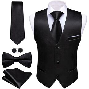 Barry.Wang Mens Formal Business Suit Vest Slim Fit Casual Solid Color Dress Waistcoat Tie Bow Tie Set Wedding Party