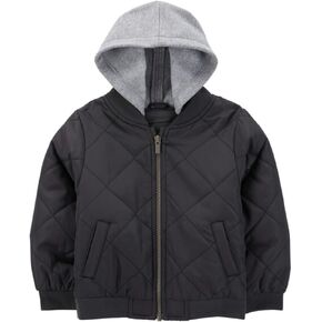 Carter's Boys' Midweight Quilted Bomber Jacket with Sweatshirt-Style Hood