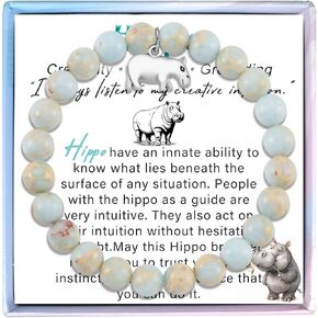 Hippo Bracelet for Women Hippo Gifts Hippopotamus Jewelry Purple Natural Stone Bead Bracelet Inspirational Animal Gifts
