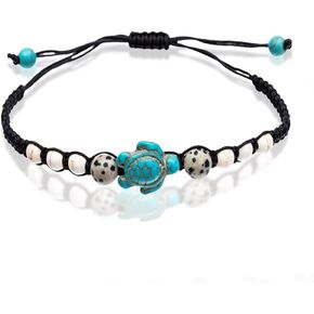 Turtle Hemp Bracelet-Black Bracelet with Turtle in Turquoise Color-Hawaiian Sea Turtle Bracelet-Hemp Bracelet