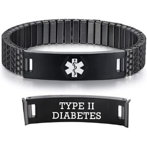Stretch Medical Alert Bracelets for Men Stainless Steel medical Bracelets for women with Free engraving