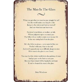 Vintage Metal Signs - The Man in The Glass Poem Tin Sign Poster Wall Art Decor Plaque for Home Bar Pub Club Cafe 8x12 inch