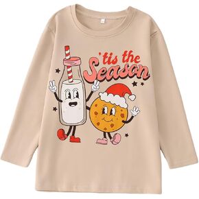 CM C&M WODRO Christmas Shirt Kids Boys Girls Tis The Season Long Sleeve Tshirt Childrens Milk and Cookies Pullover Top 7-12Y