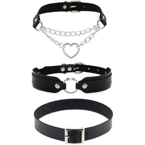 Outman Pack of 3Pcs Leather Punk Goth Choker Necklaces Collar Necklaces Collarbone Chain for Women