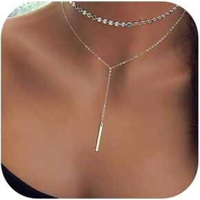 Jovono Boho Choker Necklaces Silver Bar Pendant Necklace Layered Sequin Necklace Chain for Women(Set B)