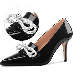 Oh Mispares Women's High Heels Pointed Toe Rhinestone Bow Pumps Closed Toe Stilettos Bridal Heels Slip On Office Wedding Party Dress Shoes 3.5 Inch