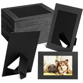 50 Pack Paper Picture Frames 4 x 6 Inches, Cardboard Photo Frames with Easels, DIY Craft Picture Frames for Wall or Table Top (Black)