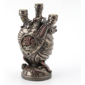Veronese Design 6 3/4" Steampunk Augmented Artery Heart Device Triple Candle Holder Resin Sculpture Bronze Finish
