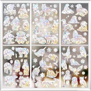 Kreatwow Polar Animals Window Stickers 6pcs Arctic Animals Party Decorations Winter Penguin Polar Bears Suncatcher Decal Arctic Animals Window Clings for Winter Birthday Baby Shower in Kuwait