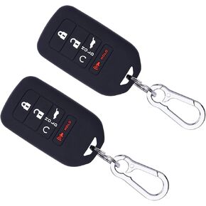 Wisdompro Key FOB Cover with Keychain for Honda Accord Civic CR-V Pilot Passport Insight, Silicone Full Protection Smart Remote Key Case Protector - Black, 2 Pcs