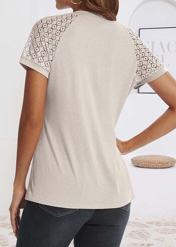 ATHMILE Womens Tshirts Trendy Fashion Tops Lace Short Sleeve Business Tee Shirts Casual Knitted Blouses Summer Outfits 2025 in Kuwait