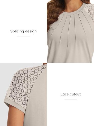 ATHMILE Womens Tshirts Trendy Fashion Tops Lace Short Sleeve Business Tee Shirts Casual Knitted Blouses Summer Outfits 2025 in Kuwait