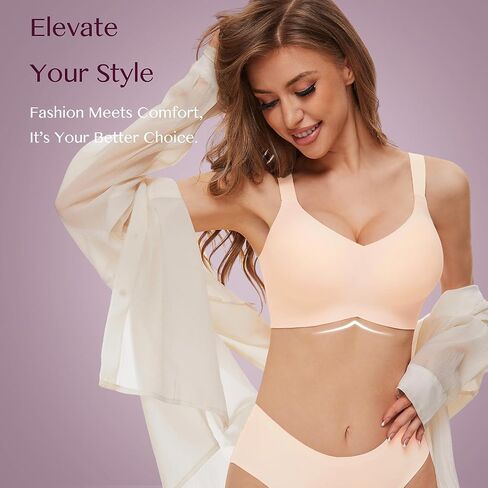 Wireless Bras for Women No Underwire Full Coverage Bralettes for Women V Neck Smooth Everyday Bras with Extender in Saudi Arabia