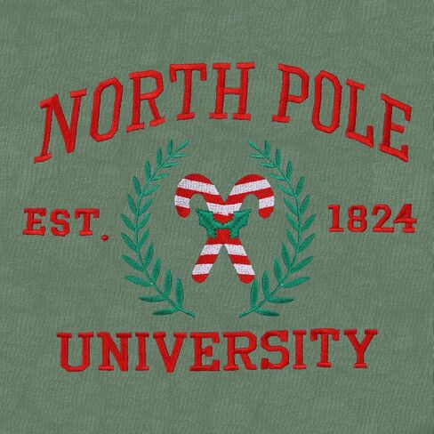 IZYJOY Christmas North Pole University Sweatshirt Women Xmas Candy Embroidered Shirt Crewneck Oversized Holiday Pullover Top in Saudi Arabia