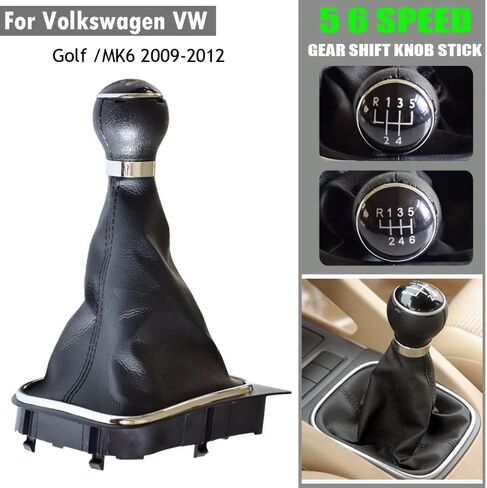 5 Speed Manual Car Gear Shift Knob with Leather Gear Shifter Boot for VW Volks-wagen Golf 6 VI MK6 Jetta 5 Golf 5 V MK5 (6 Speed) in Kuwait