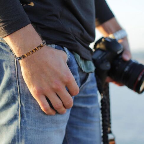 GAVU 6mm Triple Protection Bracelet for Men, Hematite Tiger Eye Obsidian Bracelet, Crystal Bracelet for Men in Saudi Arabia
