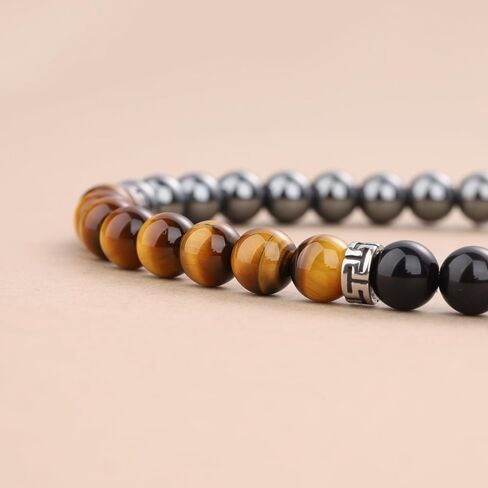 GAVU 6mm Triple Protection Bracelet for Men, Hematite Tiger Eye Obsidian Bracelet, Crystal Bracelet for Men in Saudi Arabia