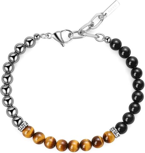 GAVU 6mm Triple Protection Bracelet for Men, Hematite Tiger Eye Obsidian Bracelet, Crystal Bracelet for Men in Saudi Arabia