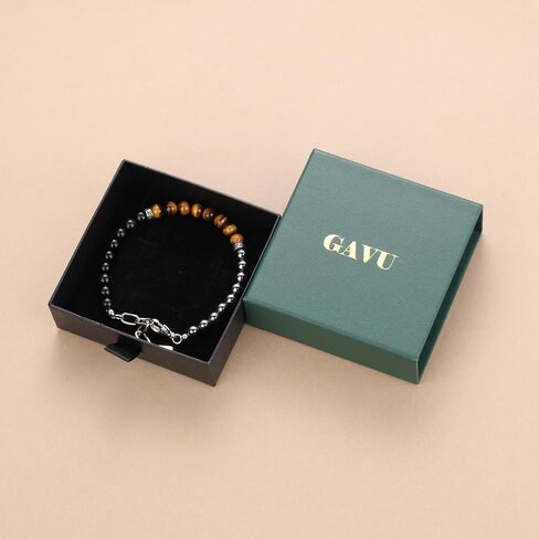 GAVU 6mm Triple Protection Bracelet for Men, Hematite Tiger Eye Obsidian Bracelet, Crystal Bracelet for Men in Saudi Arabia