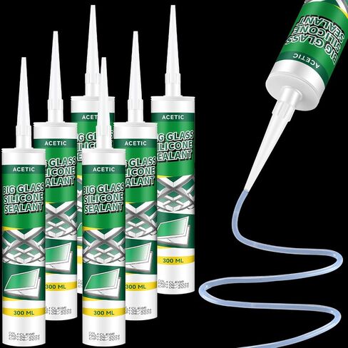 Clear Silicone Sealant Caulk, 100% Silicone Waterproof Sealant Adhesive Caulking Tool for RV Marine Home Window Roof Door Kitchen Bathroom Bathtub Shower Auto Leakproof Seal, 10.1fl oz(2 Pack) in Kuwait