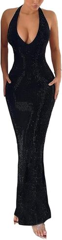 Women's Sexy Deep V Neck Backless Maxi Dress Sleeveless Gorgeous Long Gown Evening Party Dress in Saudi Arabia