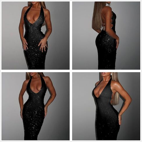 فستان نسائي طويل مثير بياقة على شكل V بدون ظهر، فستان طويل رائع للحفلات المسائية in Kuwait