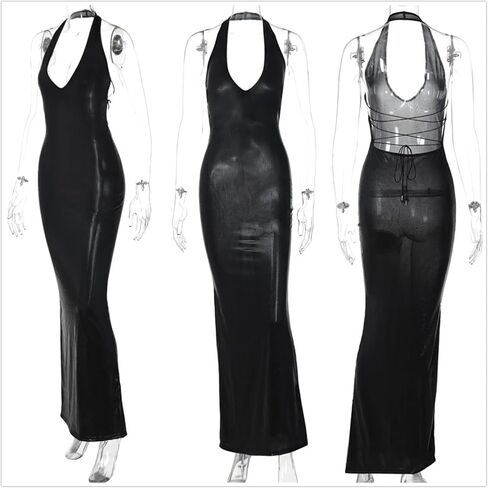 فستان نسائي طويل مثير بياقة على شكل V بدون ظهر، فستان طويل رائع للحفلات المسائية in Kuwait