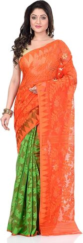 Women's Bengal Handloom Tant Soft Dhakai Jamdani Cotton Saree Whole Body Design Without Blouse Piece 5.5 Mtr in Kuwait