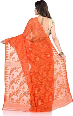 Women's Bengal Handloom Tant Soft Dhakai Jamdani Cotton Saree Whole Body Design Without Blouse Piece 5.5 Mtr in Kuwait