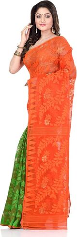 Women's Bengal Handloom Tant Soft Dhakai Jamdani Cotton Saree Whole Body Design Without Blouse Piece 5.5 Mtr in Kuwait