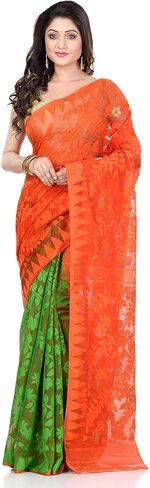 Women's Bengal Handloom Tant Soft Dhakai Jamdani Cotton Saree Whole Body Design Without Blouse Piece 5.5 Mtr in Kuwait